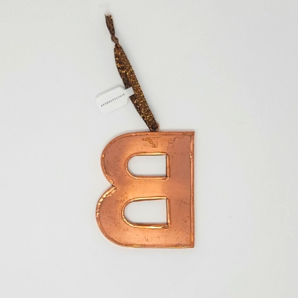 B Initial Holiday Ornament or Gift Tag - Gold/Brass Tone Metal over mirror back - Picture 2 of 11